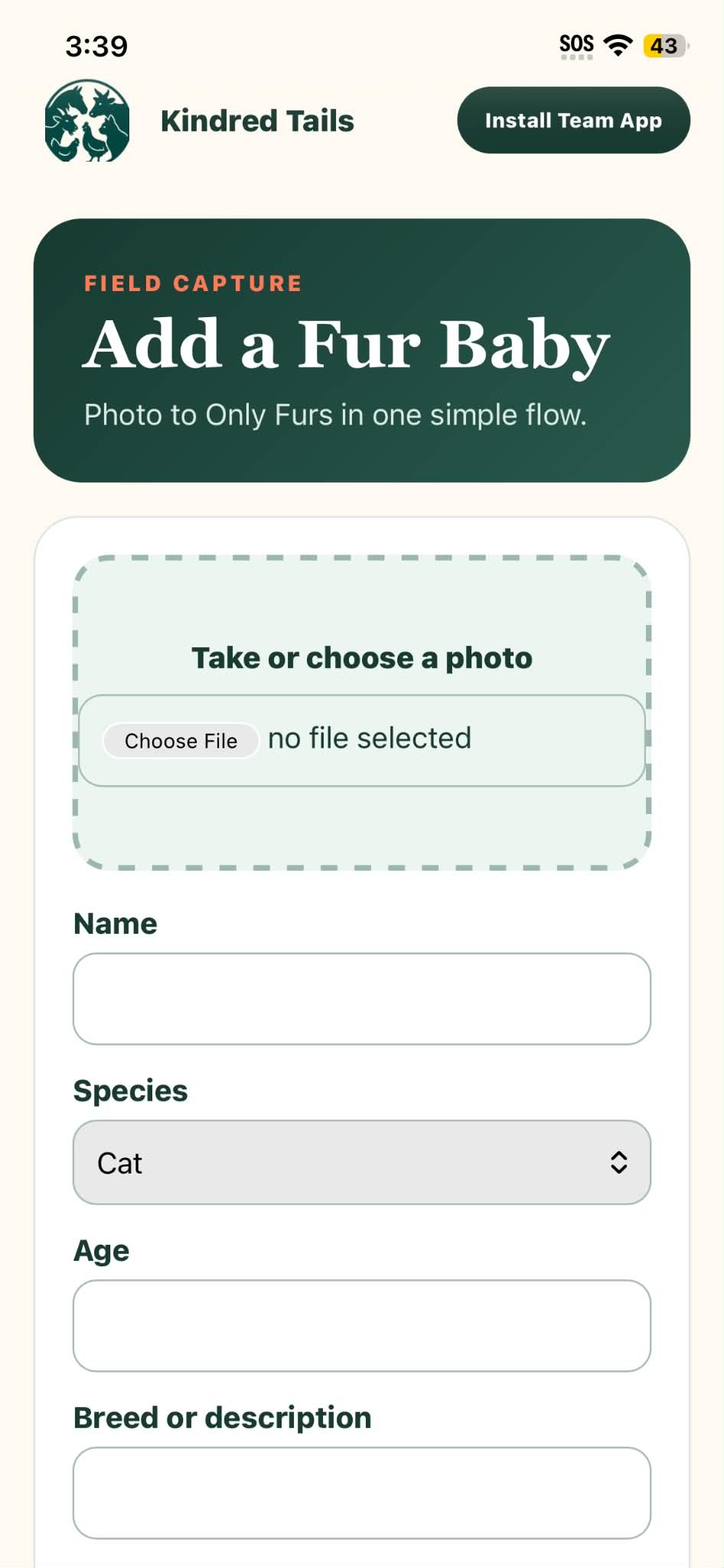 Kindred Team field-capture app